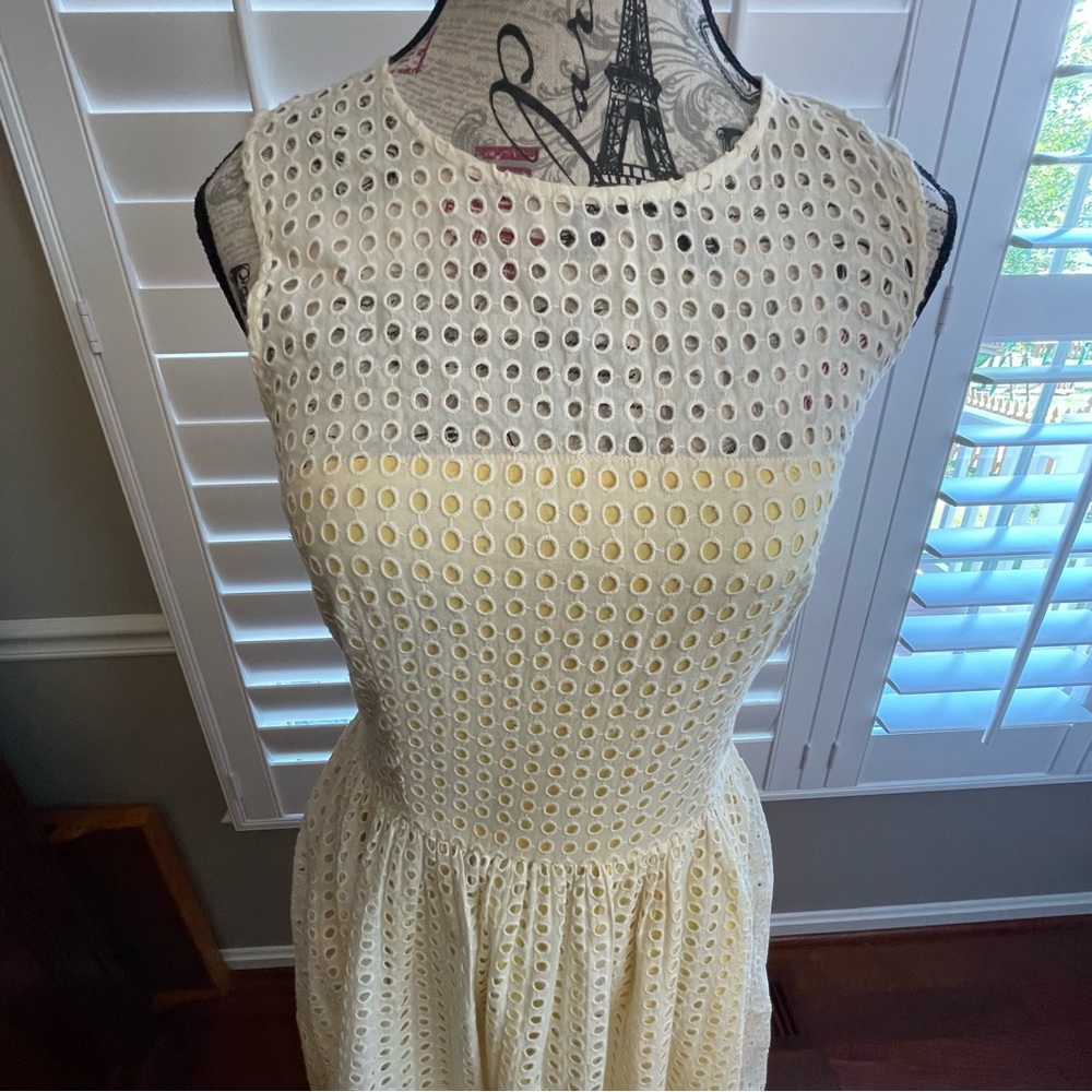 French Connection Cream Eyelet Midi Dress with pockets - Picture 3 of 7